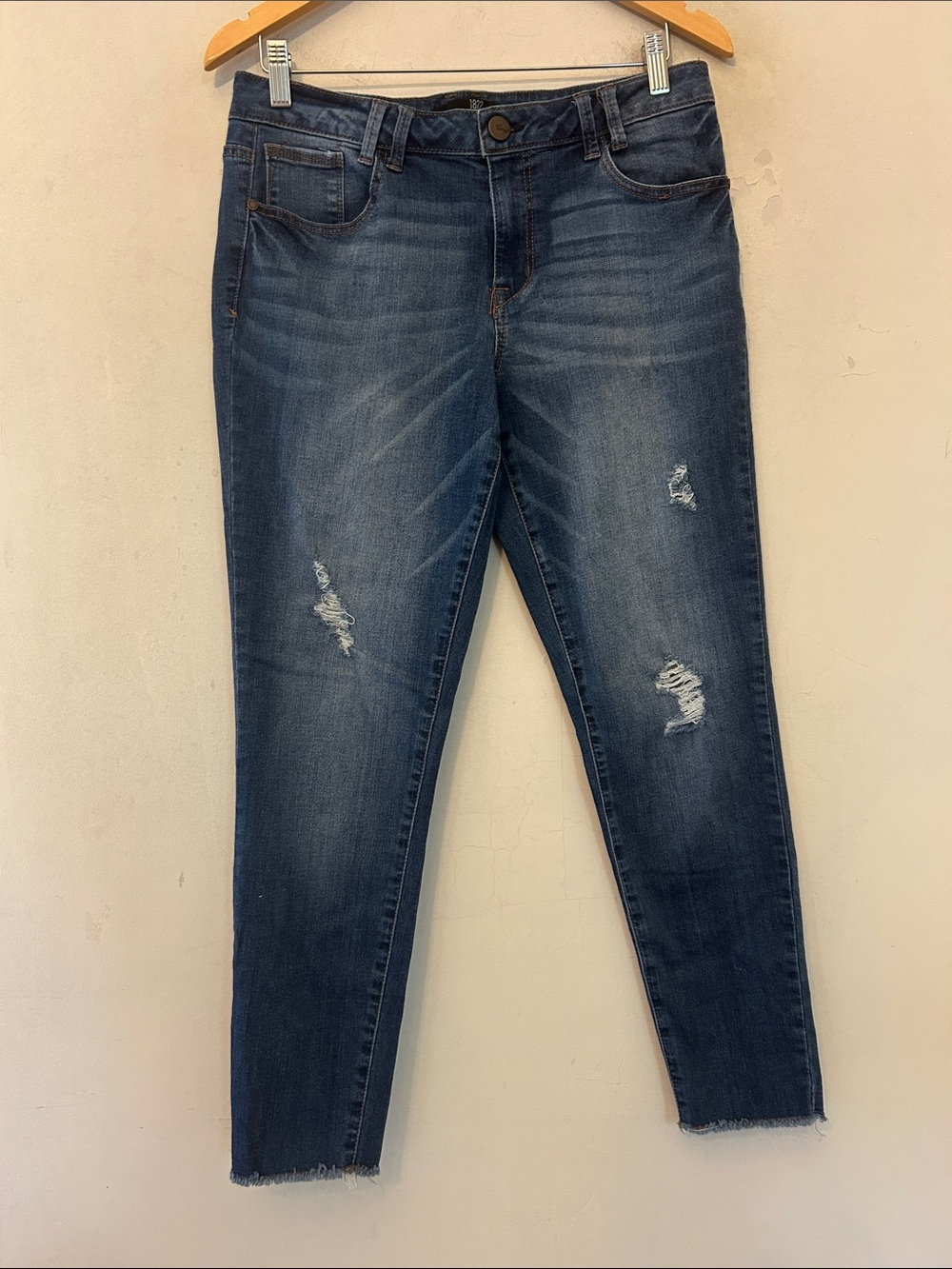 1822 Denim Distressed Ankle Raw  hem jeans Size 12 EUC